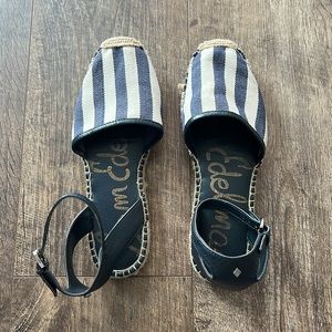 Women’s Sam Edelman Espadrilles Sandals, Navy and Cream striped, Size 7.5